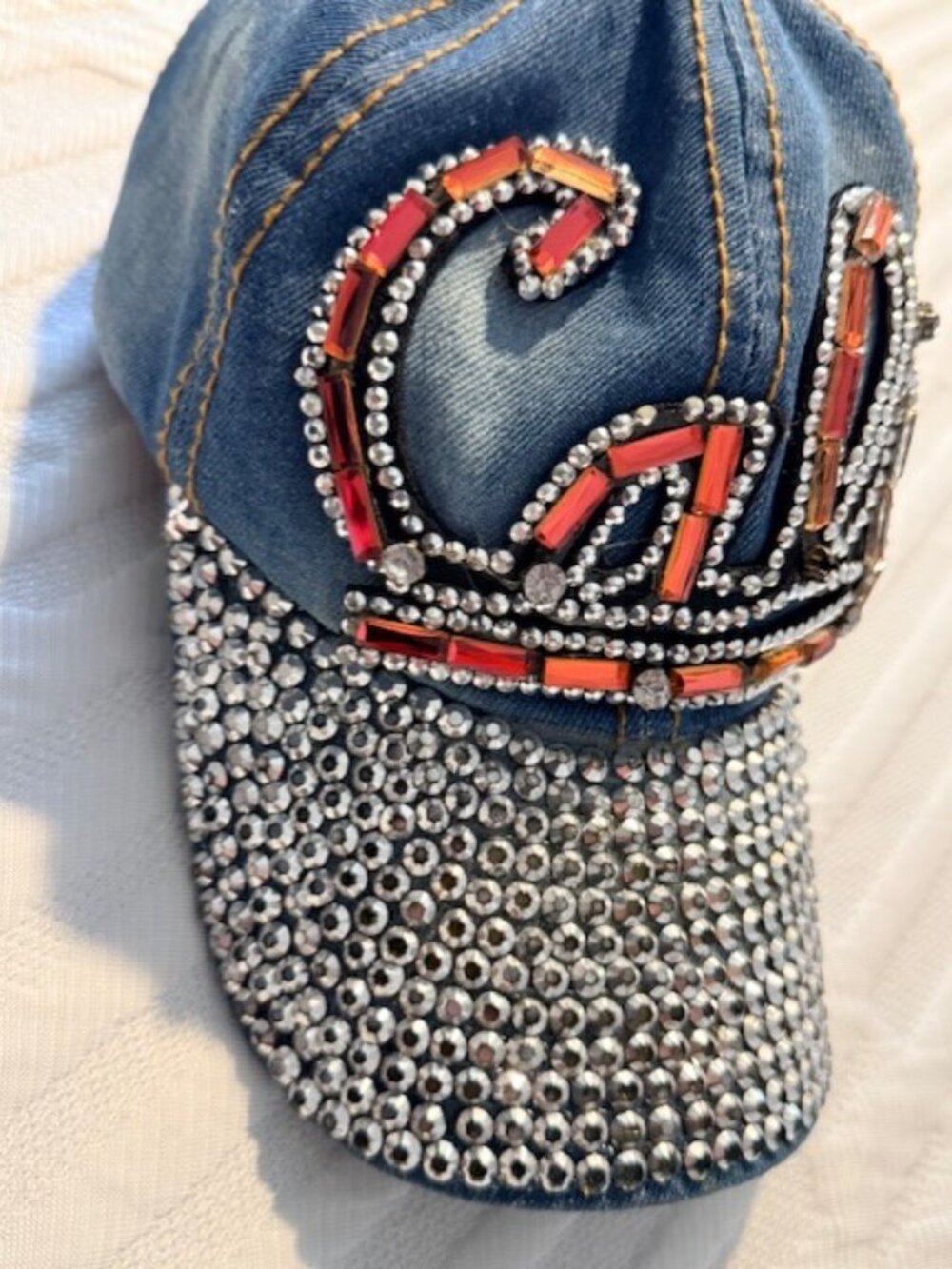 Cali Denim Baseball Cap Rhinestone Studded Bling Hat - Picture 5 of 9